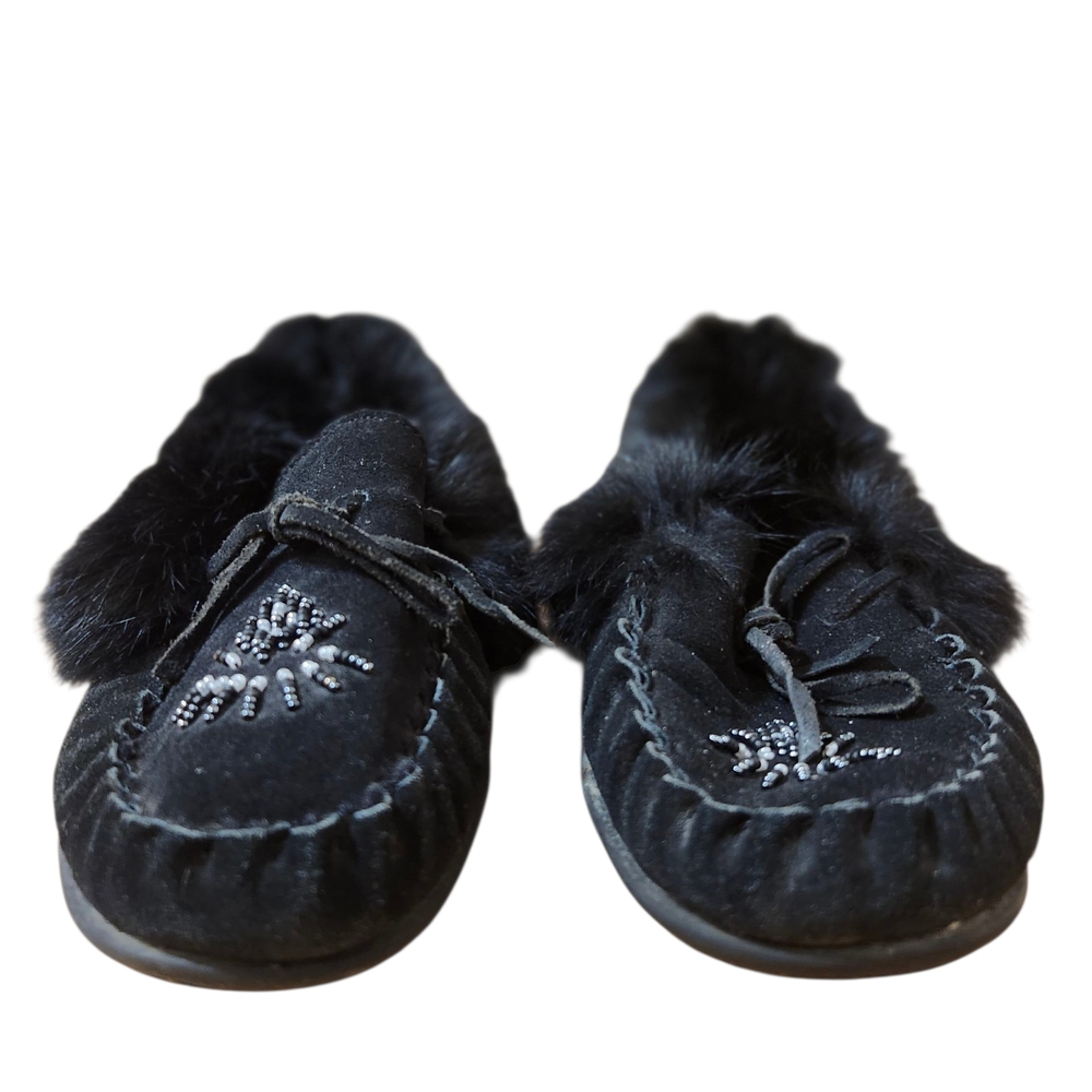 Elegant Black Fur-Lined Moccasins